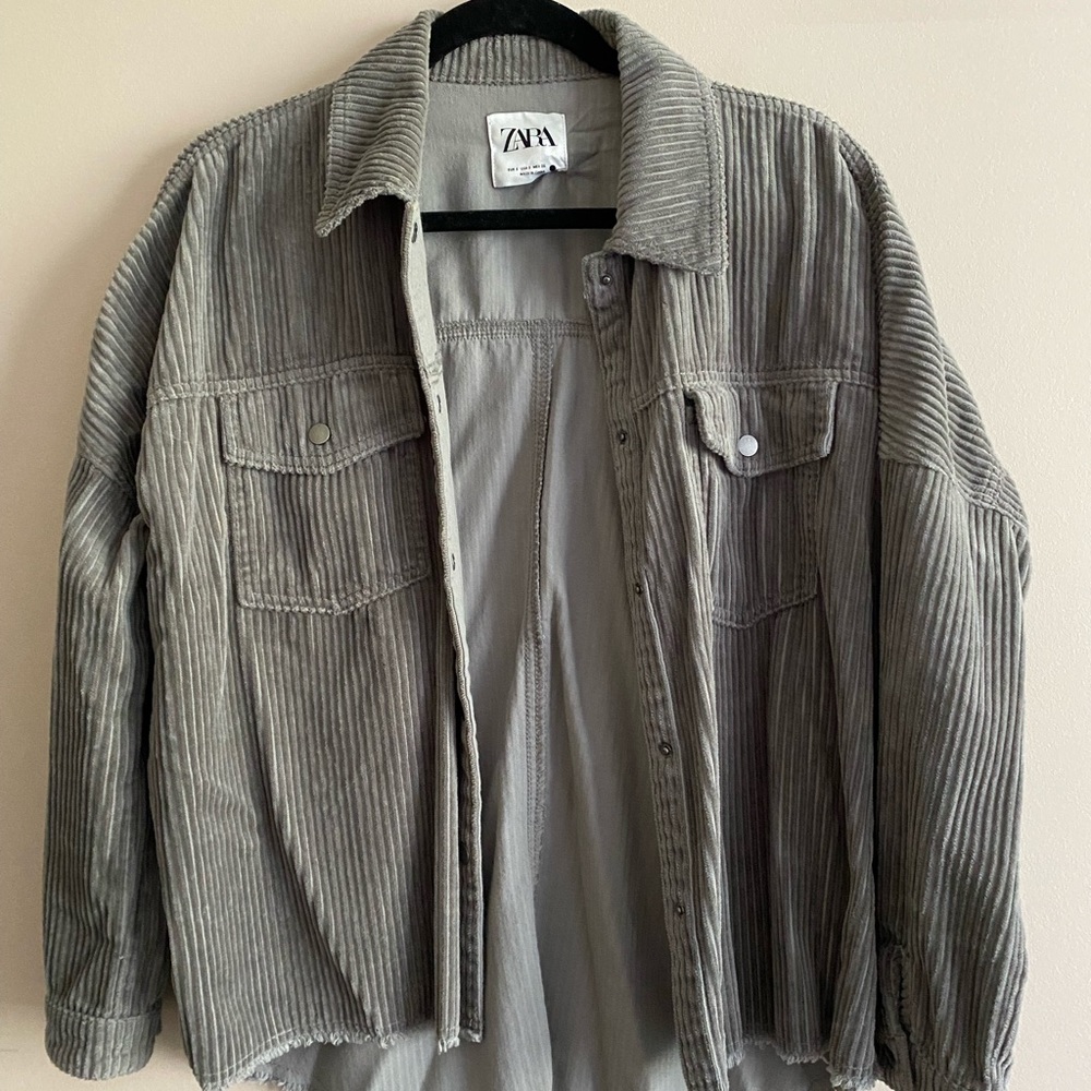 Zara Gray Corduroy Button-Up Jacket